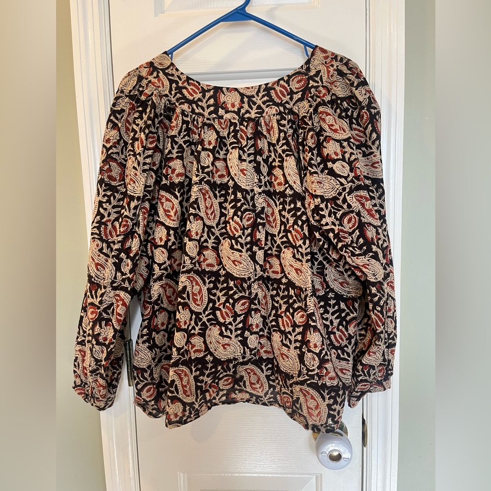 Emerson Fry Black Paisley Print Peasant Blouse - Picture 7 of 8